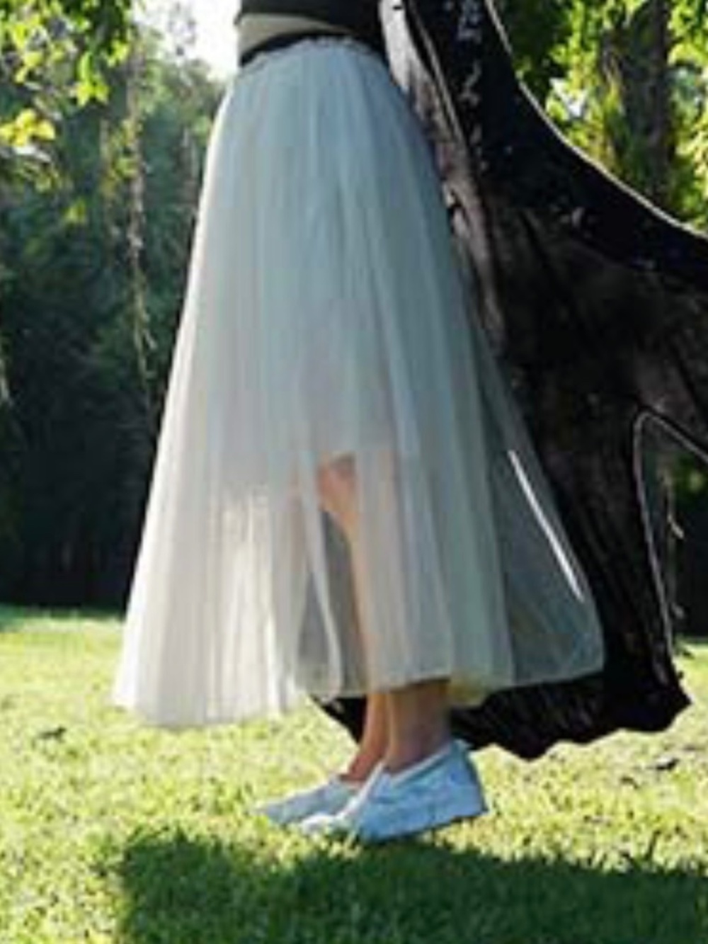 Long white sheer half fully lined maxi skirt size XS to S, Korean tulle skirts